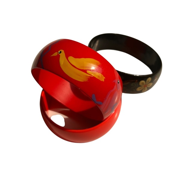 Group of Hand Painted Vintage Bangle Bracelet Lucite Celluloid - Picture 6 of 10